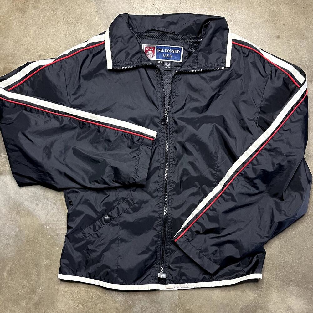Free Country Windbreaker Jacket Mens M Black Full Zip Vintage